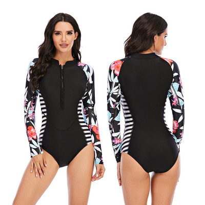 Rashguard Surfing Scufundări Costum de baie dintr-o bucată Costum de baie personalizat Sexy Surf Costum de baie cu mânecă lungă Rash Guard Femei