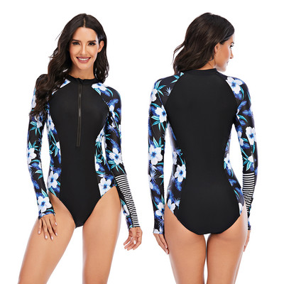 Rashguard Surfing Scufundări Costum de baie dintr-o bucată Costum de baie personalizat Sexy Surf Costum de baie cu mânecă lungă Rash Guard Femei