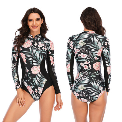 Rashguard Surfing Scufundări Costum de baie dintr-o bucată Costum de baie personalizat Sexy Surf Costum de baie cu mânecă lungă Rash Guard Femei