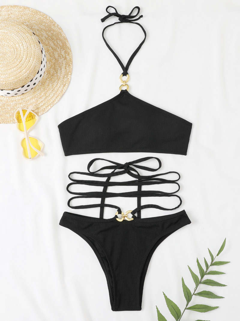 Tube Top Bikinis 2023 Дамски секси бански костюм Bandeau Summer Halter Top Swimwear Женски бандажен бански костюм Push Up Комплект бикини