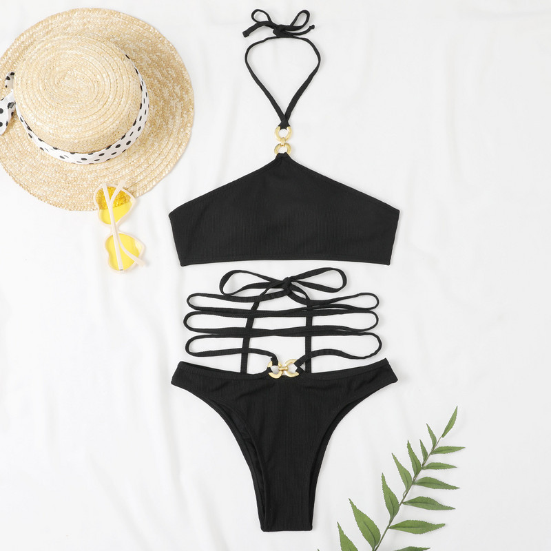 Tube Top Bikinis 2023 Дамски секси бански костюм Bandeau Summer Halter Top Swimwear Женски бандажен бански костюм Push Up Комплект бикини