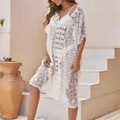 Boho 2023. aasta suvi, naiste bikiinide katted, avar rannakleit, läbipaistev õõnsate varrukatega lühikeste varrukatega kootud päikesekaitsepluus