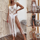 Sieviešu pludmales kleita, piemērota vasaras bikini, pārsegs, dobs, caurredzams, bez piedurknēm, garš pušķis, trikotāžas sauļošanās līdzeklis vienkrāsains, plāns Wo