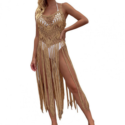 Sieviešu pludmales kleita, piemērota vasaras bikini, pārsegs, dobs, caurredzams, bez piedurknēm, garš pušķis, trikotāžas sauļošanās līdzeklis vienkrāsains, plāns Wo