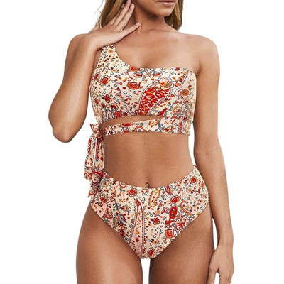 Δύο τεμάχια μαγιό για γυναίκες κορίτσι Sexy Lace Up Σετ μπικίνι μόδας Μαγιό με έναν ώμο Leopard print Μαγιό Ins 24BD