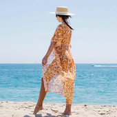 Läbipaistev Skin Touch UV-vastane klassikaline lilleliste lehtede mustriga suvine ujumistrikoo mantel Naiste keeb ja rannariided