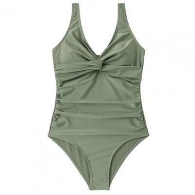 Naiste bikiinide komplekt, ühevärviline sügava V-kaelusega suvine monokinid, seksikas madala lõikega varrukateta polsterdatud ujumiskostüüm Slim Fit seljata ujumistrikoo