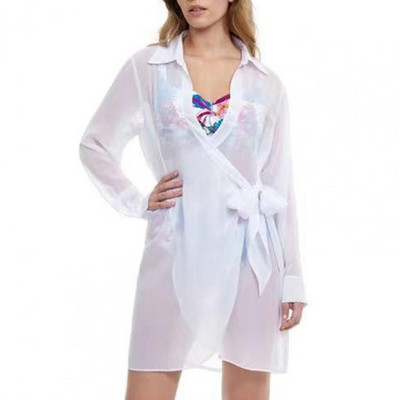 Anti-UV lélegző egyszínű perspektíva bikini Cover Up Shirt Strandruházat