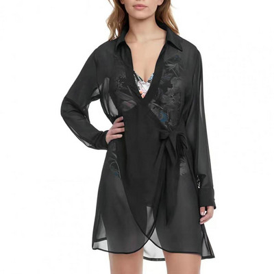 Anti-UV lélegző egyszínű perspektíva bikini Cover Up Shirt Strandruházat