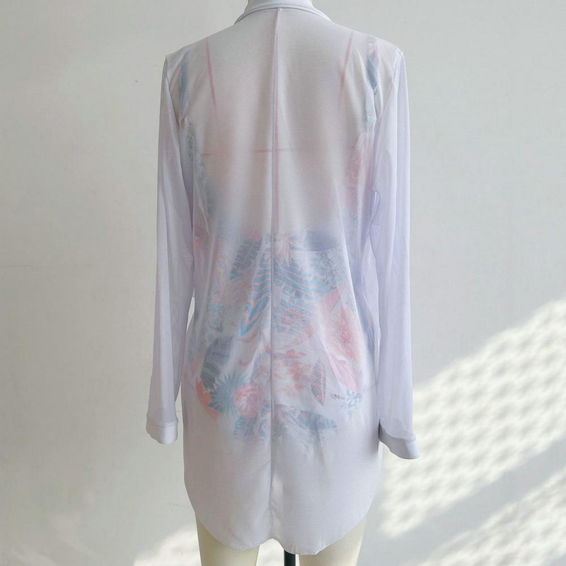 Anti-UV lélegző egyszínű perspektíva bikini Cover Up Shirt Strandruházat