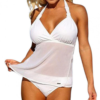 Caurspīdīgs Tankini Badpak Vrouwen Sexy Kant Mesh Bikini 2 Top Pak Badmode Vrouwelijke Badpak Halter Monokini ūdens aktivitātes