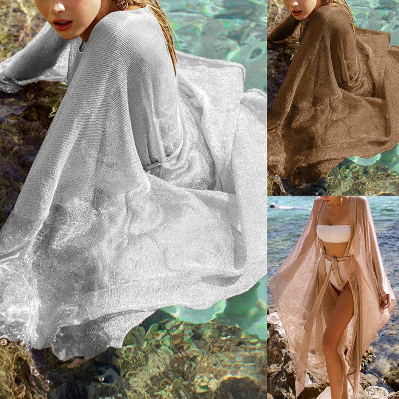 Modes vasaras Cover Up Elpojošs peldkostīmu mētelis Plāns, vienkārša tīkla dzija Sexy Cover Up