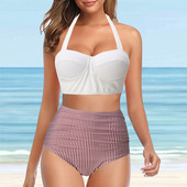 Set de bikini sexy de vară pentru femei 2023 Sutien căptușit cu push-up Costum de baie cu dungi florale Costum de baie din două piese Costume de baie Biquini