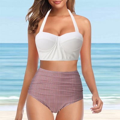 Set de bikini sexy de vară pentru femei 2023 Sutien căptușit cu push-up Costum de baie cu dungi florale Costum de baie din două piese Costume de baie Biquini