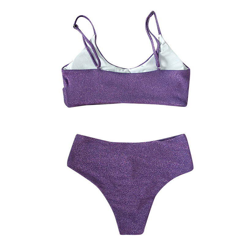 Naiste kõrged rannariided lillad naiste seksikad bikiinid Push Up ujumisriided, kaheosalised vöökohaga poolitatud bikiinid, naiste lauapüksid