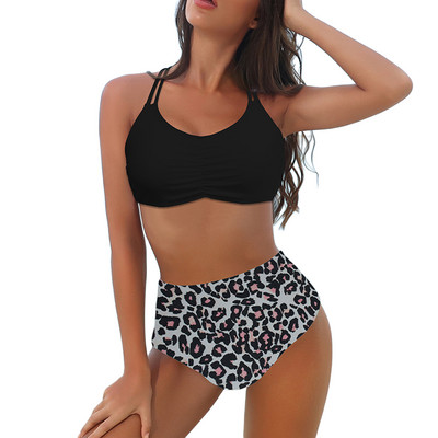 Naiste kaheosaline bikiinikomplekt, topeltrihmad, kaelarihmad, polsterdatud rinnahoidja + lillemustriga aluspüksid, rannaujumisriided