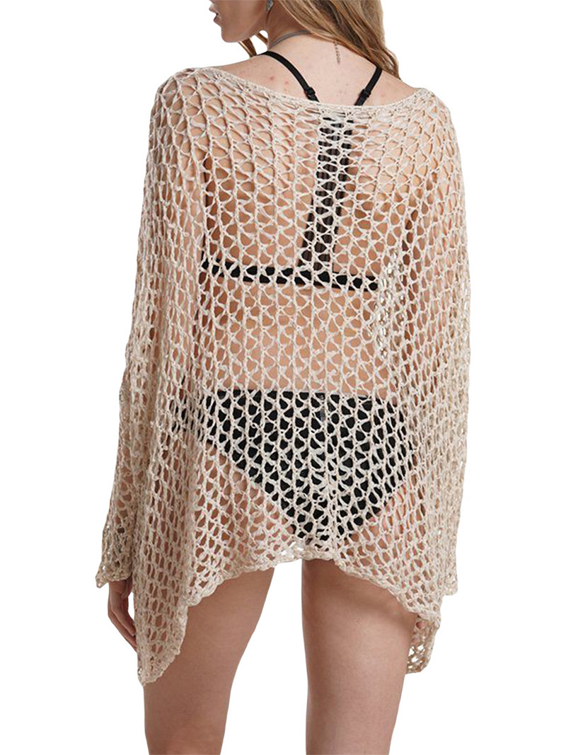 Sieviešu bikini pārsegi vienkrāsaini caurredzami, dobām garām piedurknēm pludmales minikleita peldkostīmi sauļošanās blūze