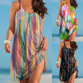 Vasarinė bohemiška suknelė moteriška Seksuali paplūdimio suknelė be rankovių Vestidos Madinga spausdinta moteriška vakarėliui skirta saulės suknelė Moteriškas chalatas