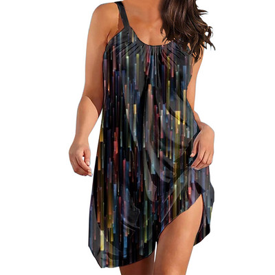 Vasarinė bohemiška suknelė moteriška Seksuali paplūdimio suknelė be rankovių Vestidos Madinga spausdinta moteriška vakarėliui skirta saulės suknelė Moteriškas chalatas