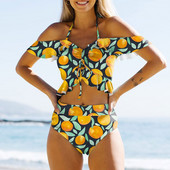 Suvised uued ujumisriided Bikiinid Naise volangidega kõrge vöökohaga ujumistrikoo Push Up Biquini Sexy Leaf Print Rannariided Ujumiskostüümid купальник