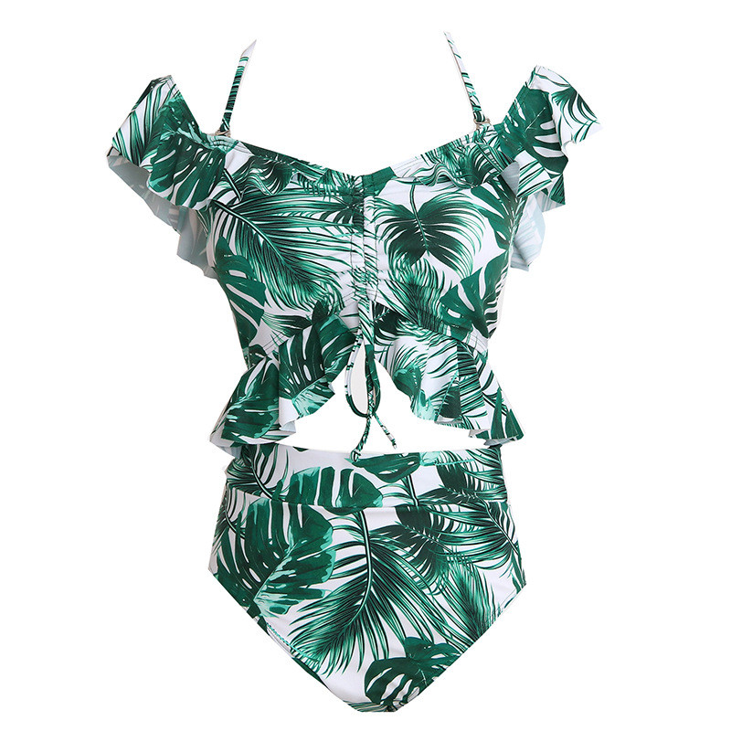Suvised uued ujumisriided Bikiinid Naise volangidega kõrge vöökohaga ujumistrikoo Push Up Biquini Sexy Leaf Print Rannariided Ujumiskostüümid купальник