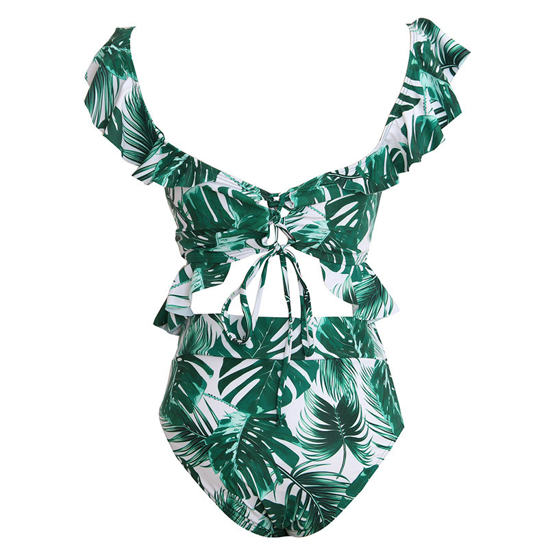 Suvised uued ujumisriided Bikiinid Naise volangidega kõrge vöökohaga ujumistrikoo Push Up Biquini Sexy Leaf Print Rannariided Ujumiskostüümid купальник