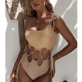 Set bikini sexy pentru femei, pe un singur umăr, bej, mozaic, cu cravată, costum de baie pentru femei, îmbrăcăminte de plajă, costum de baie, costum de baie de vară