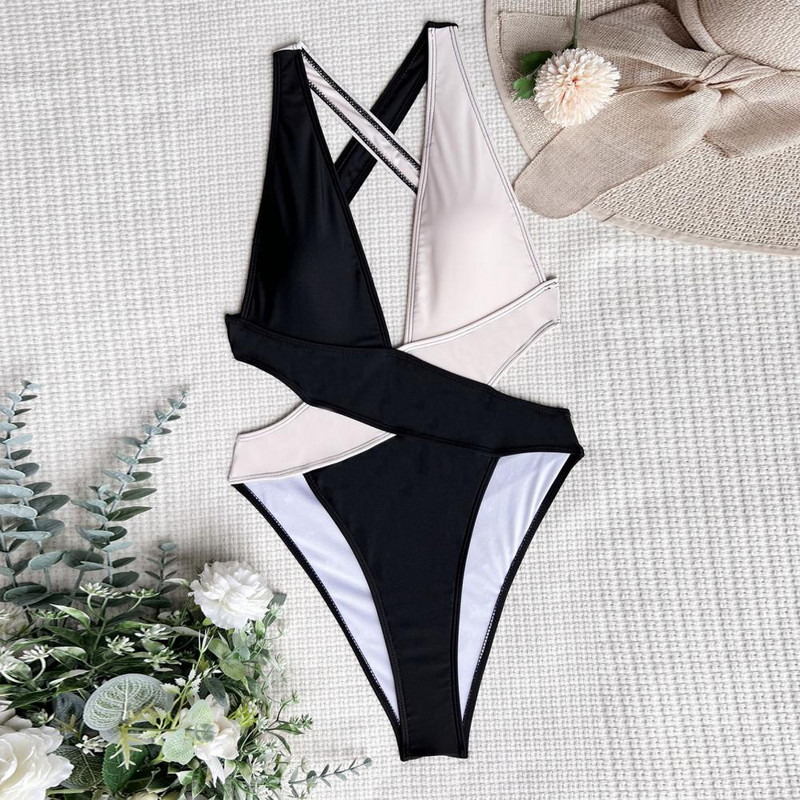 Costume de baie pentru femei Trendy No Constraint Monokini de vară Deep V Gât cu bretele încrucișate Costum de baie pentru femei Haine de surfing