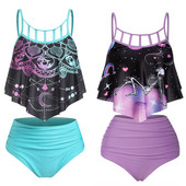 Fashion Skull Print Tankini ujumisriided, polsterdatud ülaosa kõrge vöökohaga püksid, kaheosaline komplekt, ujumiskostüüm Brasiilia bikiinid, uued