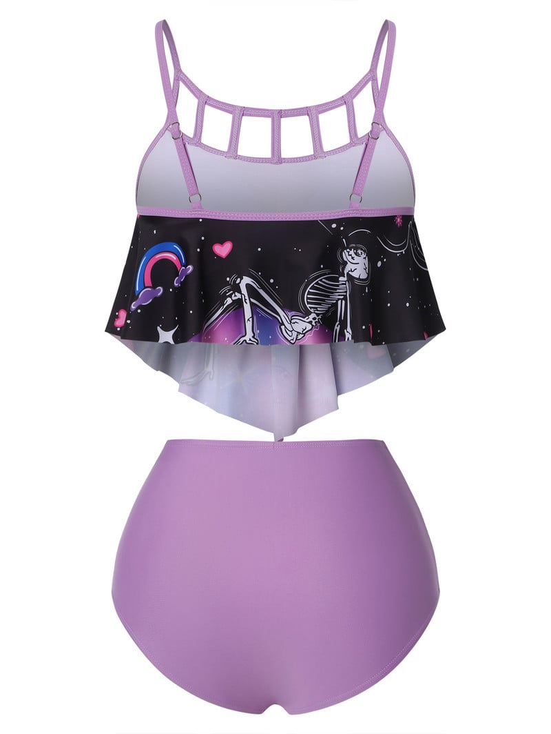 Fashion Skull Print Tankini ujumisriided, polsterdatud ülaosa kõrge vöökohaga püksid, kaheosaline komplekt, ujumiskostüüm Brasiilia bikiinid, uued