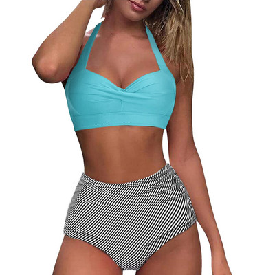 Kompleti bikinija velikih veličina za žene Vintage Dvodijelni kupaći kostim Retro halteri S naborima visokog struka Komplet kupaćih kostima ženski plus