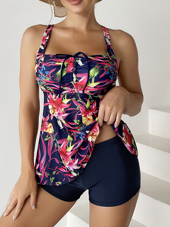 2023 Floral printed Tankini Σετ δύο τεμαχίων μαγιό κοντά γυναικεία κορδόνια μαγιό Γυναικείο μαγιό Μαγιό για το καλοκαίρι