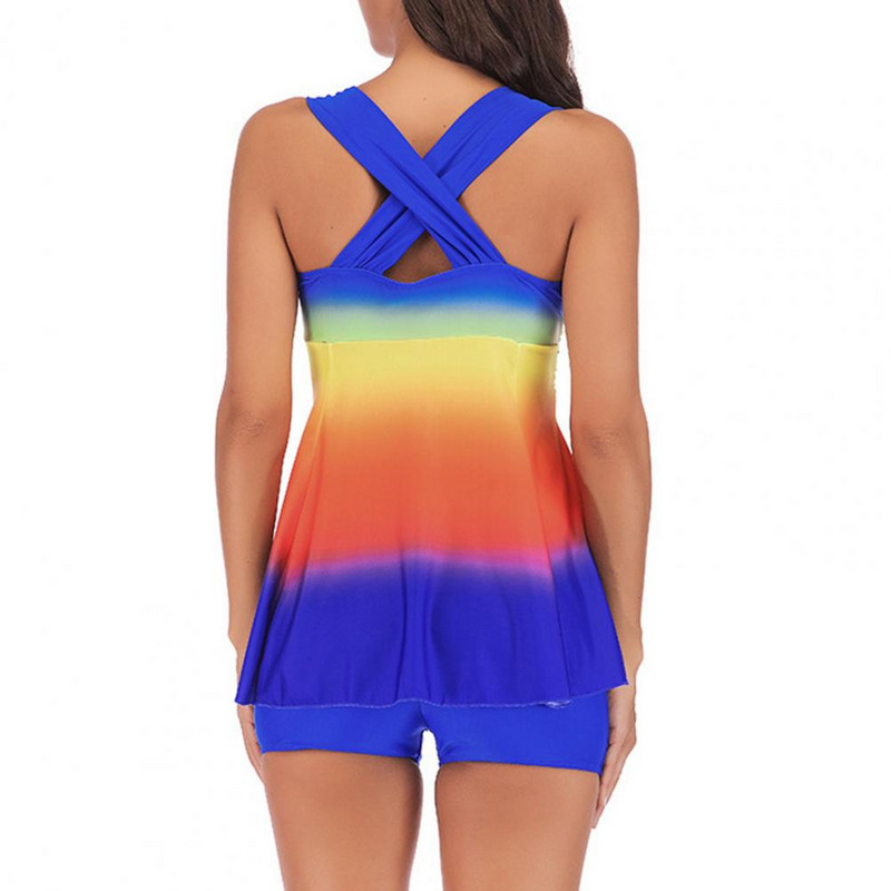 Suures suuruses naiste ujumistrikoo komplekt ujumisriided 2 tk/komplekt seljataga ujumistrikoo Seksikas plusssuuruses vikerkaareprintsiga tankiinikomplekt rannakandmiseks