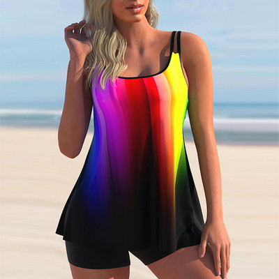 2022. aasta Tankini naiste ujumisriided, kaheosaline bikiinikomplekt, triibulise trükiga ujumistrikoo, naiste seksikas suvine supelkostüüm Mujer 5XL