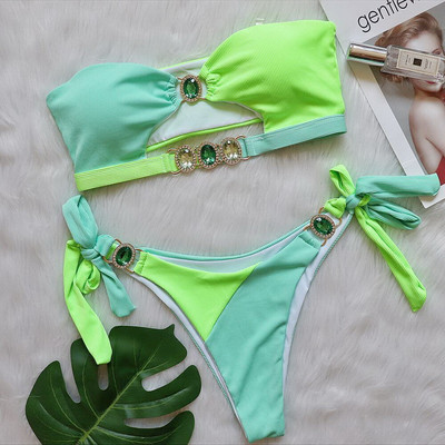2023 Nou Set de Bikini Costum de baie Bandeau Femei Bikini de lux cu strasuri Costum de baie pentru femei Costum de baie brazilian