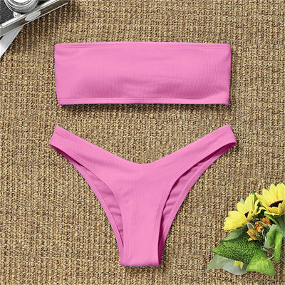Bandeau bikiinikomplekt Naiste ujumisriided soonikkoes ühevärvilised stringid bikiinid stringid ujumistrikoo Olkaimeta rannariided supelkostüüm Biquini