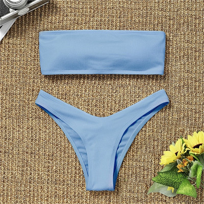 Bandeau bikiinikomplekt Naiste ujumisriided soonikkoes ühevärvilised stringid bikiinid stringid ujumistrikoo Olkaimeta rannariided supelkostüüm Biquini