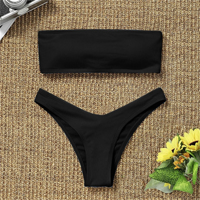 Bandeau bikiinikomplekt Naiste ujumisriided soonikkoes ühevärvilised stringid bikiinid stringid ujumistrikoo Olkaimeta rannariided supelkostüüm Biquini