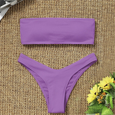 Bandeau bikiinikomplekt Naiste ujumisriided soonikkoes ühevärvilised stringid bikiinid stringid ujumistrikoo Olkaimeta rannariided supelkostüüm Biquini