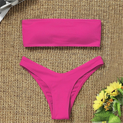 Bandeau bikiinikomplekt Naiste ujumisriided soonikkoes ühevärvilised stringid bikiinid stringid ujumistrikoo Olkaimeta rannariided supelkostüüm Biquini