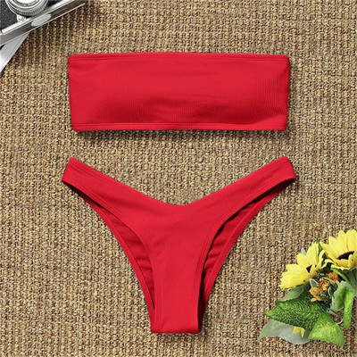 Bandeau bikiinikomplekt Naiste ujumisriided soonikkoes ühevärvilised stringid bikiinid stringid ujumistrikoo Olkaimeta rannariided supelkostüüm Biquini
