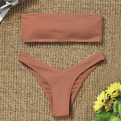 Bandeau bikiinikomplekt Naiste ujumisriided soonikkoes ühevärvilised stringid bikiinid stringid ujumistrikoo Olkaimeta rannariided supelkostüüm Biquini
