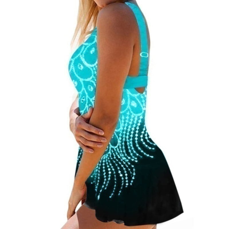 Costum de baie tankini cu imprimeu cu pene pentru femei, cu costum de baie în două piese, cu talie înaltă, set de bikini cu talie joasă