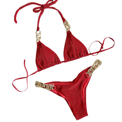 Sieviešu bikini komplekts 2gab Peldkostīms Zelta dimanta ķēde piekarināma kakla krūštura siksnas Peldēšana Vasaras pludmale Zema jostasvieta Biksītes Peldkostīmi 2022