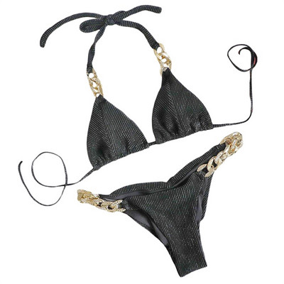 Sieviešu bikini komplekts 2gab Peldkostīms Zelta dimanta ķēde piekarināma kakla krūštura siksnas Peldēšana Vasaras pludmale Zema jostasvieta Biksītes Peldkostīmi 2022