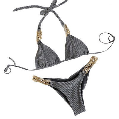 Sieviešu bikini komplekts 2gab Peldkostīms Zelta dimanta ķēde piekarināma kakla krūštura siksnas Peldēšana Vasaras pludmale Zema jostasvieta Biksītes Peldkostīmi 2022