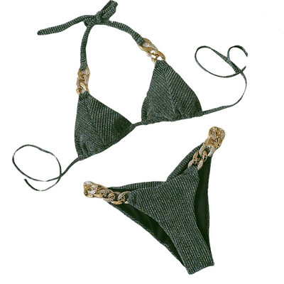 Sieviešu bikini komplekts 2gab Peldkostīms Zelta dimanta ķēde piekarināma kakla krūštura siksnas Peldēšana Vasaras pludmale Zema jostasvieta Biksītes Peldkostīmi 2022