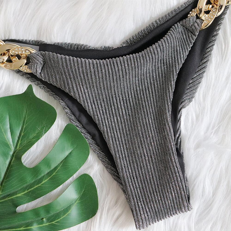 Naiste bikiinikomplekt 2 tk ujumistrikoo kuldne teemantkett rippuv kaelus rinnahoidja stringid ujumine suvine rand madala vöökohaga püksid 2022. aasta ujumisriided