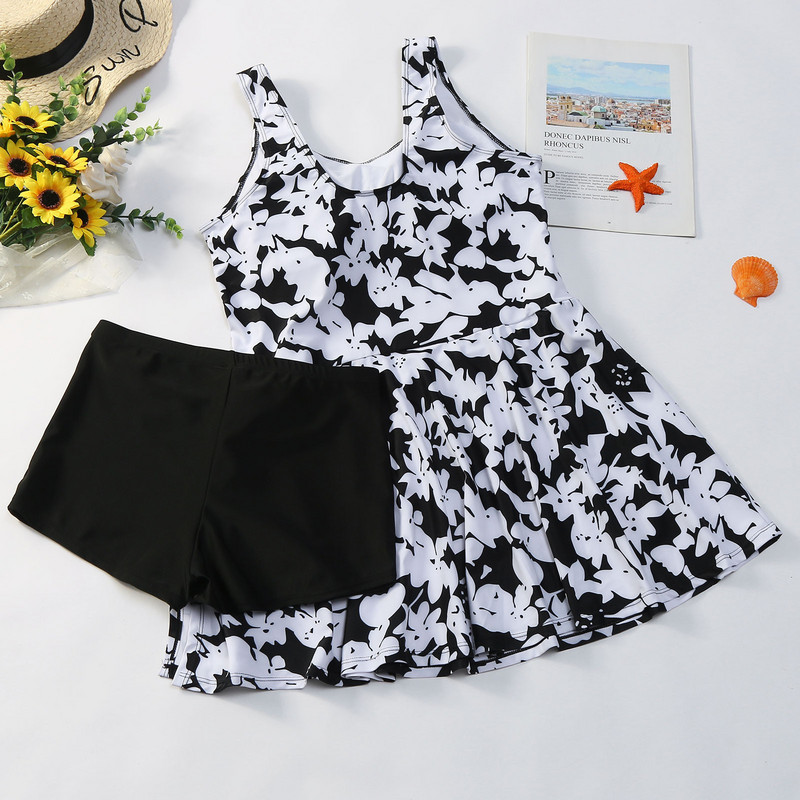 Suures suuruses lillemustriga bikiinid naiste ujumiskleit, kaheosaline rannariided, polsterdatud push-up-jupsuit Ujumisriided, ujumisriided Monokini