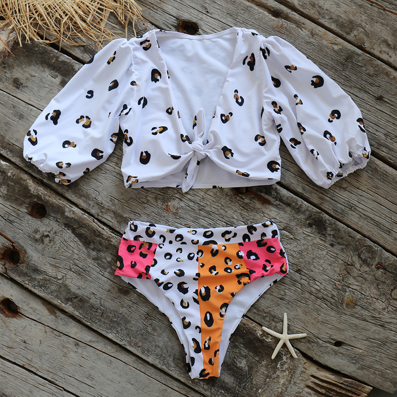 2022. aasta seksikad värvilised leopardbikiinid, naiste kõrge vöökohaga ujumistrikoo lühikeste varrukatega ujumisriided, rannariided, naiste bikiinid